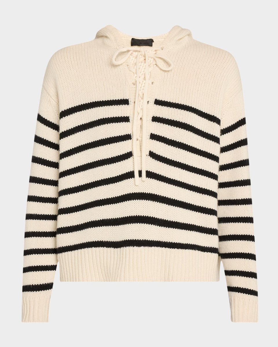 Noemi Hooded Lace-Up Stripe Cashmere Sweater